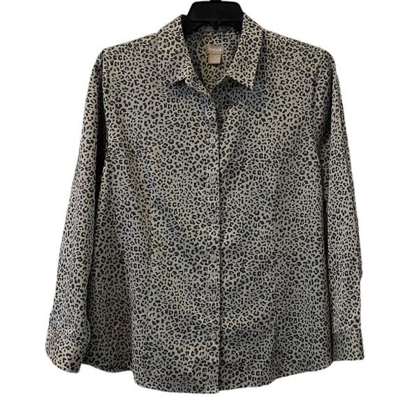 Chicos No Iron Coolmax Size 3 (XL) Animal Print Button Up Blouse Long Sleeve - Picture 2 of 9